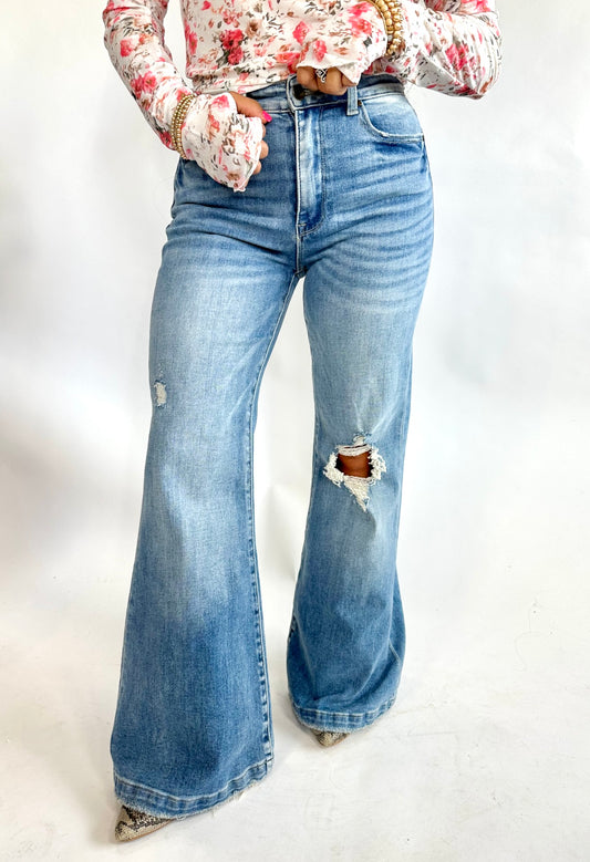 Lainey Distressed Flare Denim Jeans