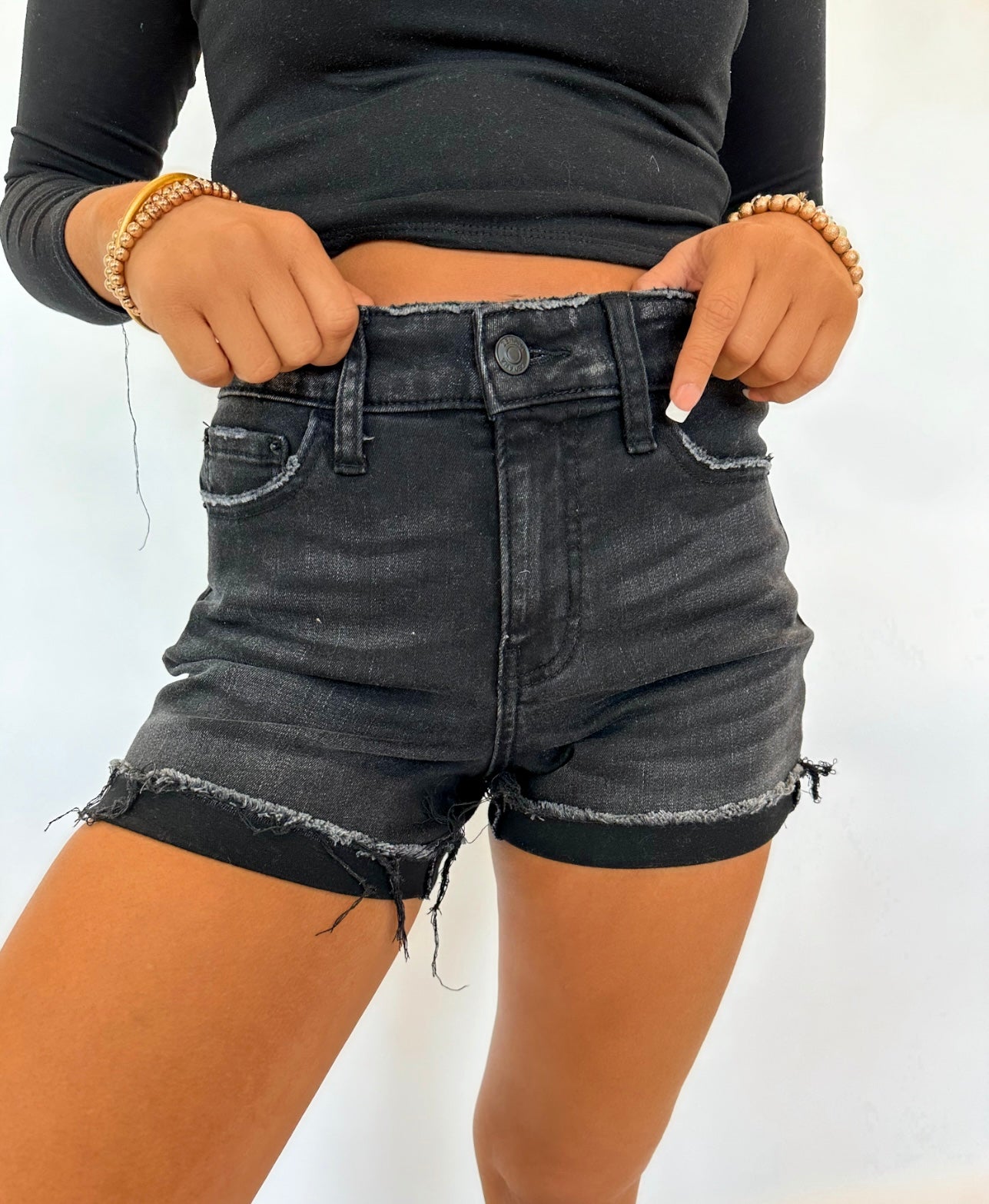 Devyn Distressed Washed Black Cuffed Shorts