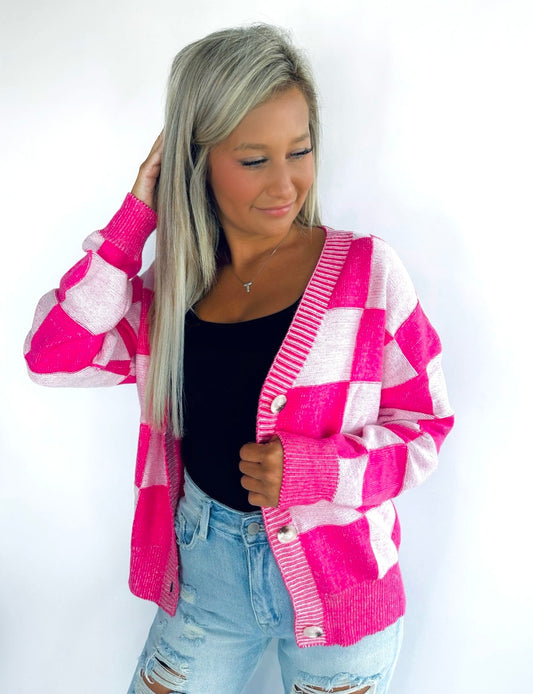 Pretty N Pink Checkered Cardigan Top