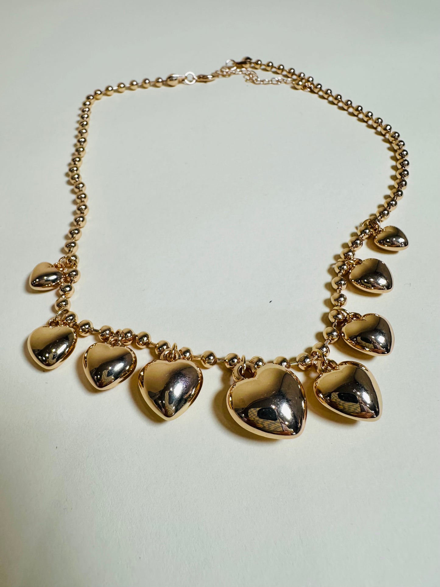 Puffy Heart Ball Chain Charm Necklace