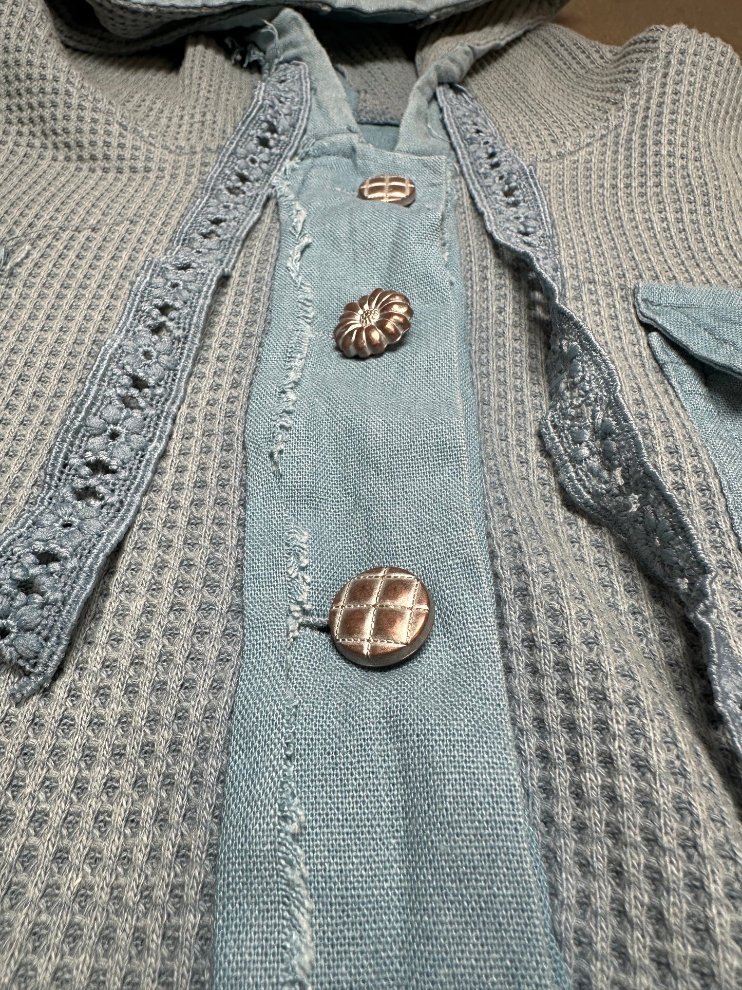 Might Be Love Dusty Blue Button Up Sweater Top