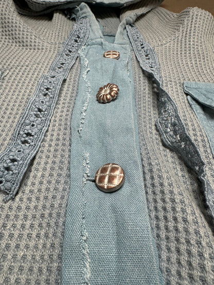 Might Be Love Dusty Blue Button Up Sweater Top