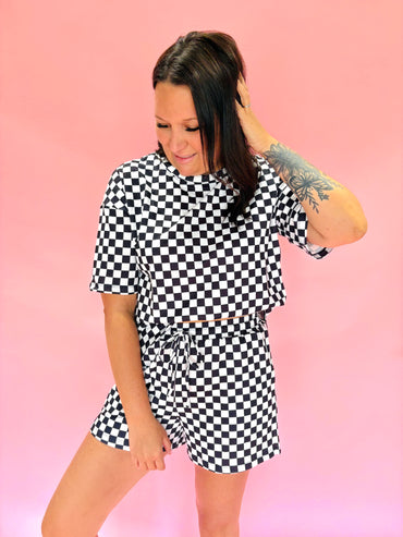 Hey Babe Checkered Two Piece Lounge Set