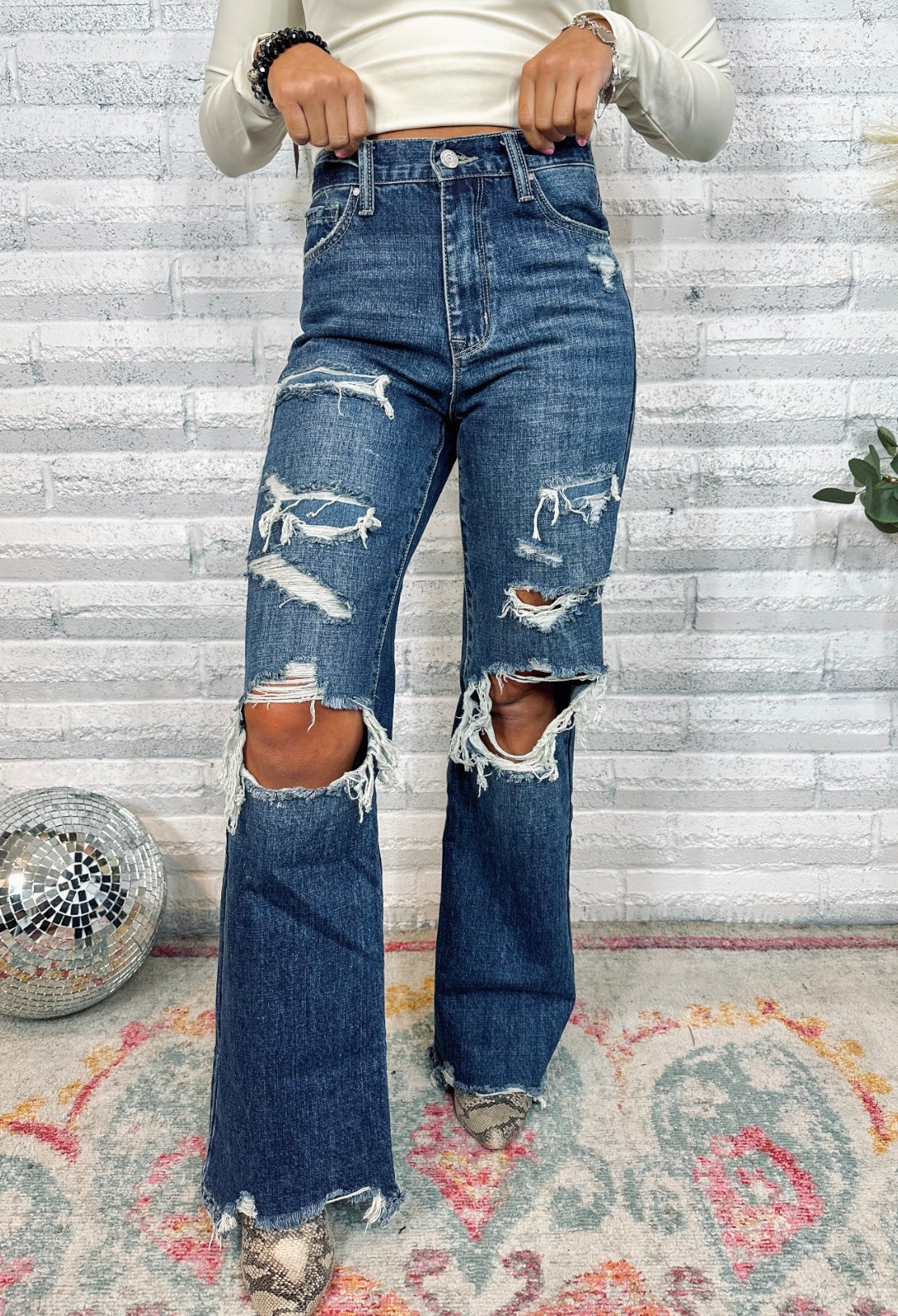 Jaidyn Jae Heavy Distressed Vintage Flare Jeans