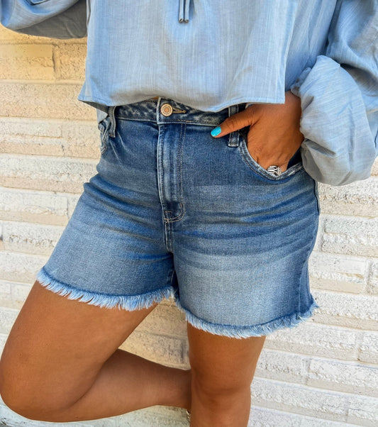 Macie Mae Mid Rise Denim Shorts