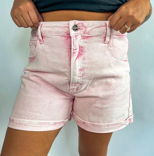 Run To Paradise Pink Distressed Shorts