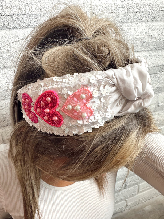 White With Muli Color Hearts Headband