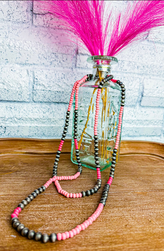 Take me out Pink Beaded Long necklace