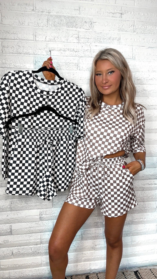 Hey Babe Checkered Two Piece Lounge Set