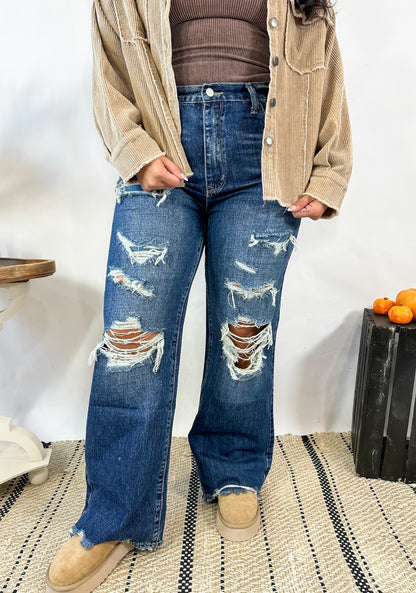 Jaidyn Jae Heavy Distressed Vintage Flare Jeans