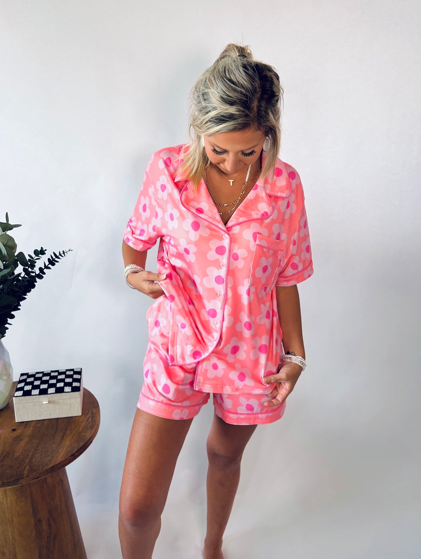 Flower Print Two Piece Pajamas Set