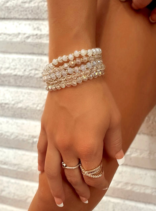 Iridescent White Beaded Bracelet set