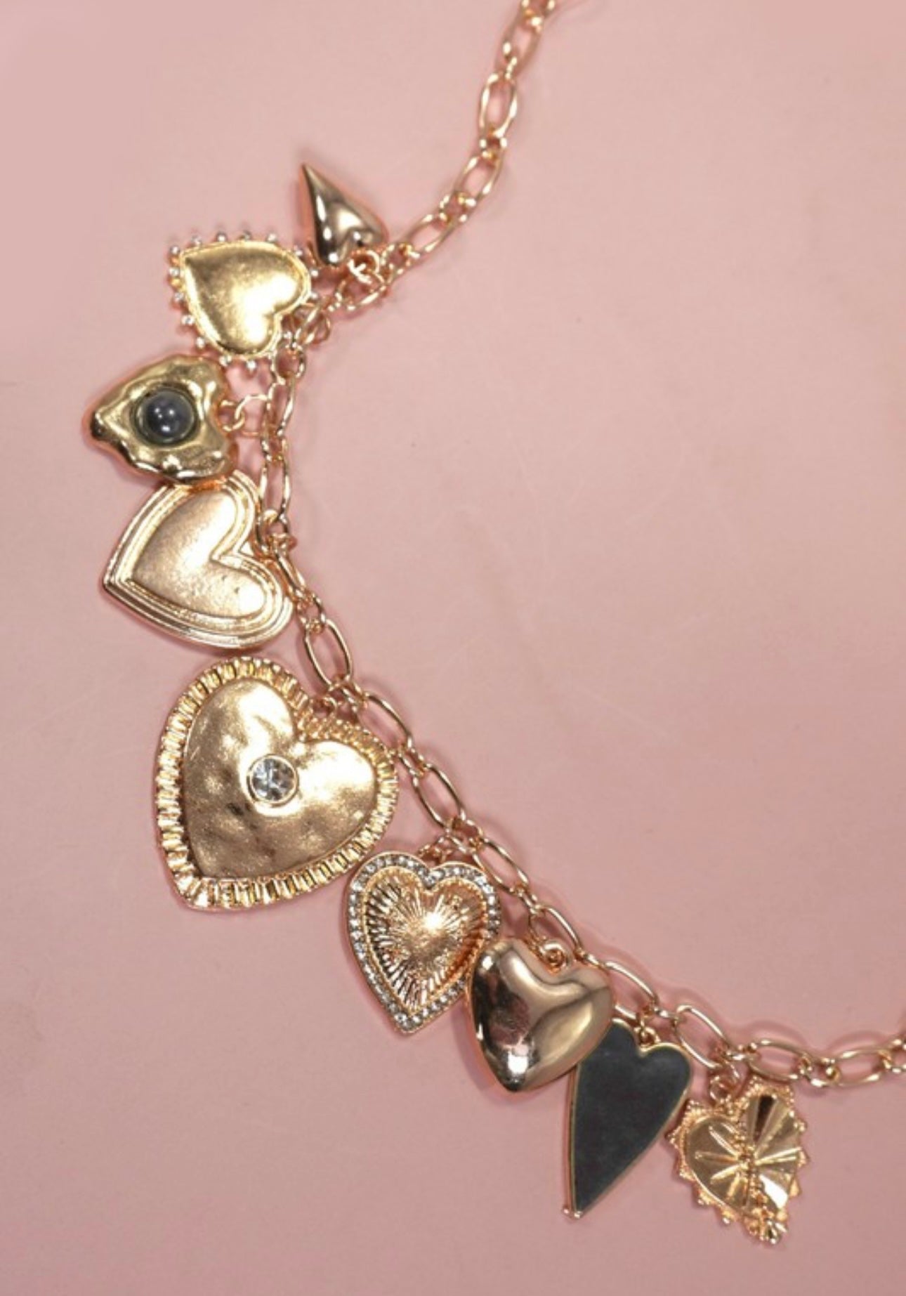 Multi Bold Heart Charm Necklace