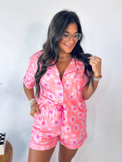 Flower Print Two Piece Pajamas Set