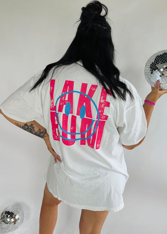 Lets be Lake Bums White Graphic T -Shirt