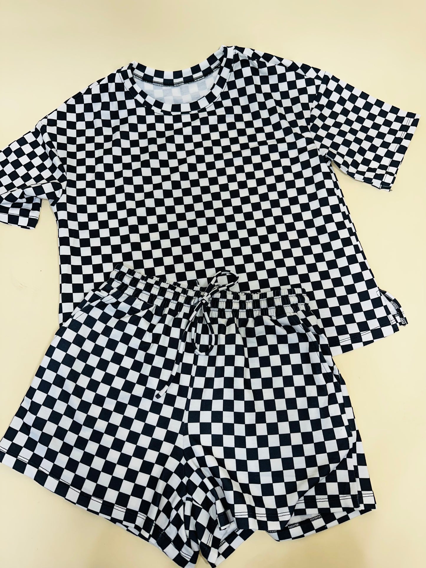 Hey Babe Checkered Two Piece Lounge Set