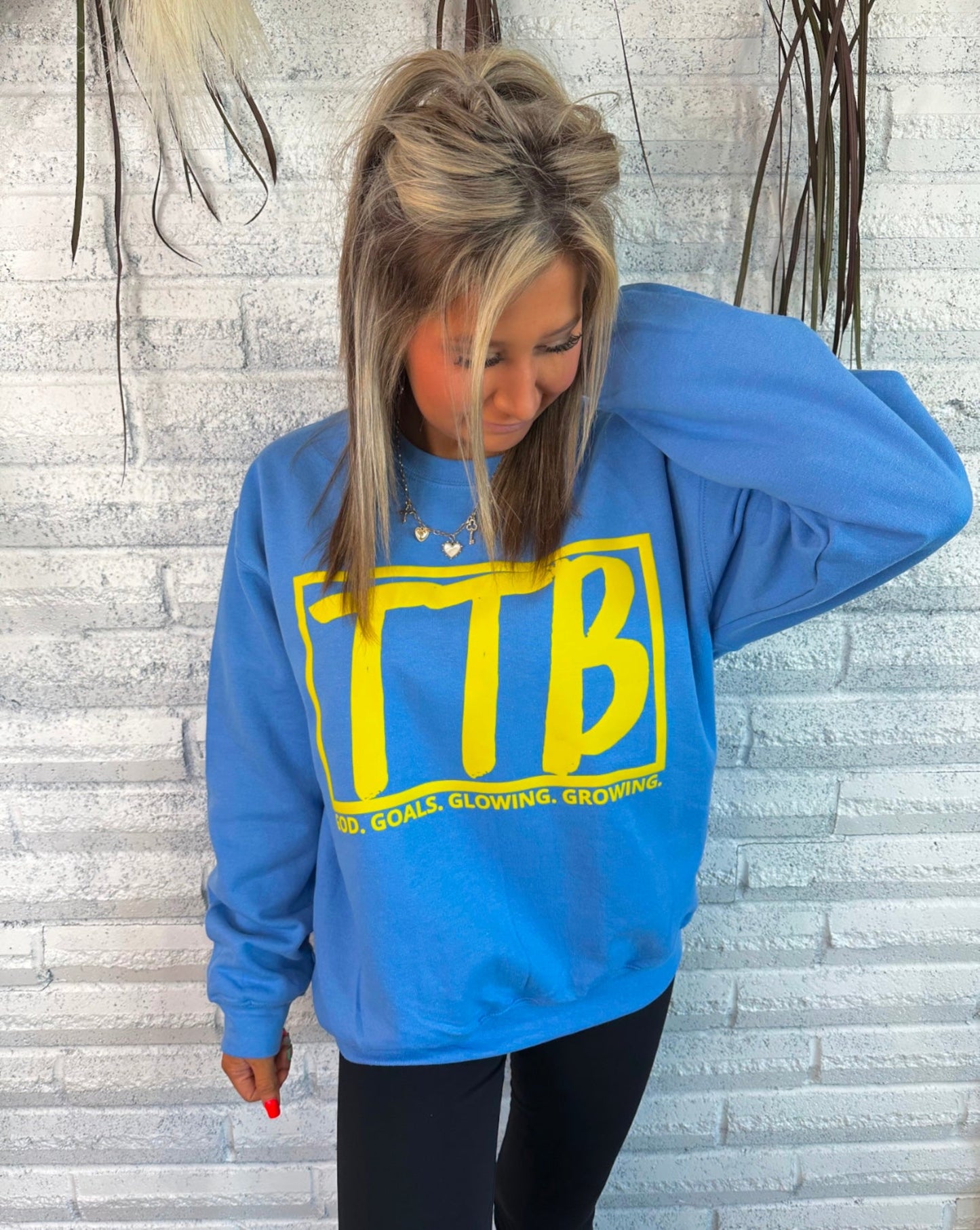 Light Blue W/ yellow puff print Crewneck Top