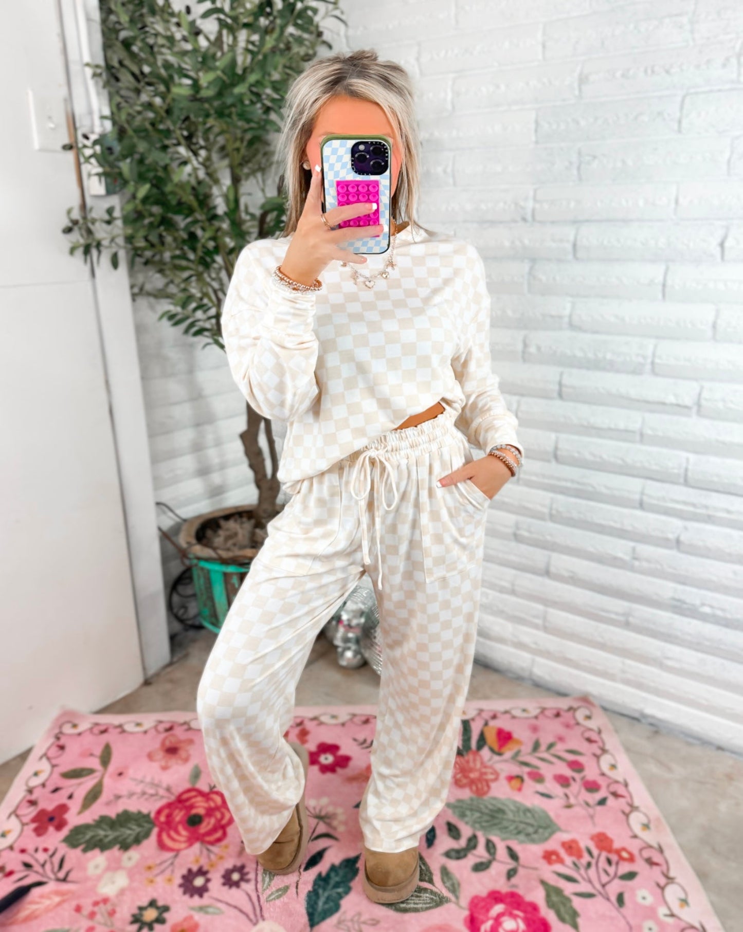 Lets get Cozy Two piece checkered set