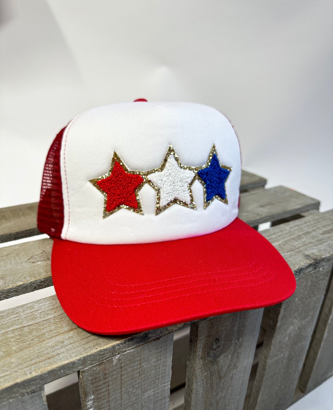 U.S.A Red Star Glitter Trucker Hat