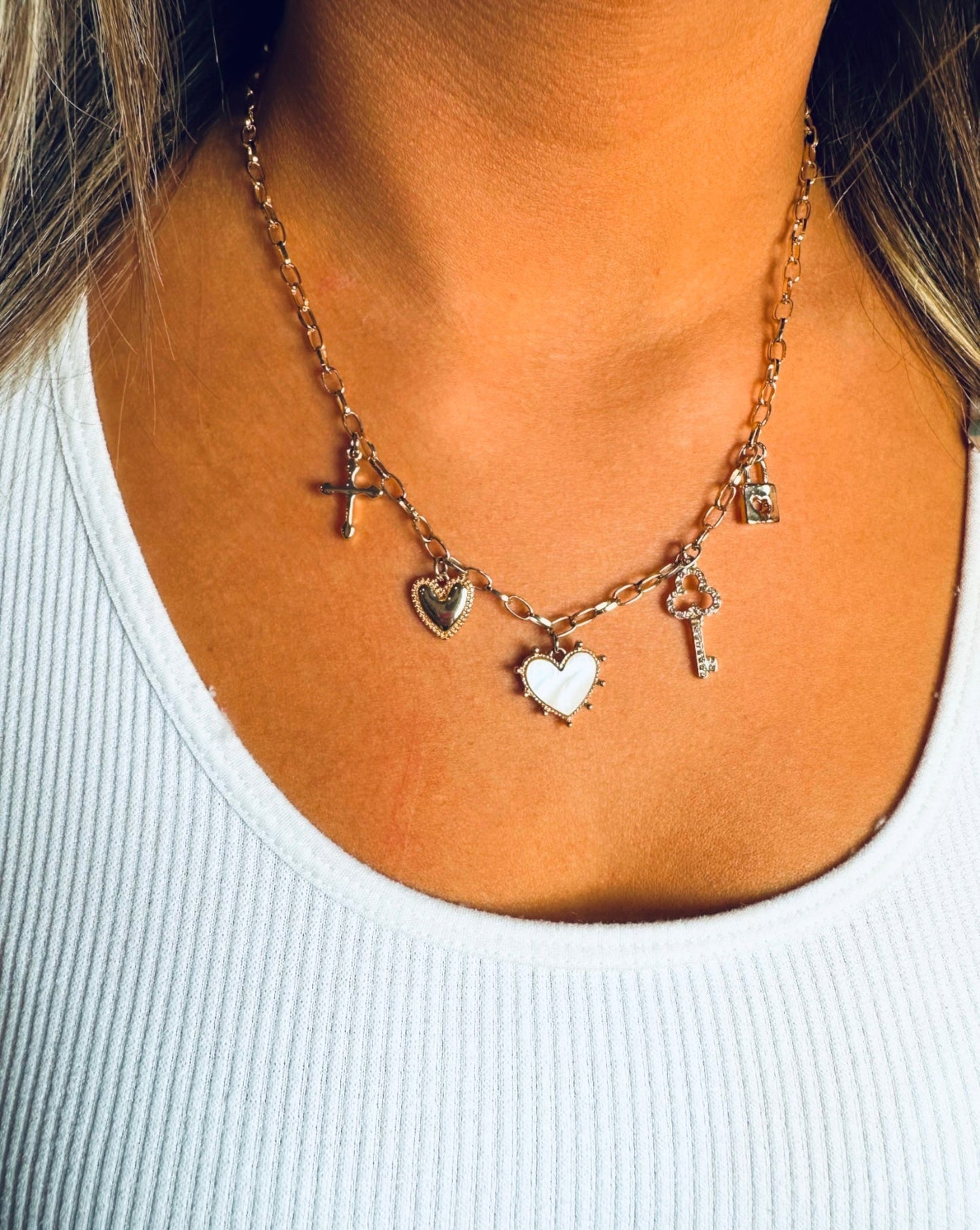 Gold Multi Heart, Luck & Cross Necklace