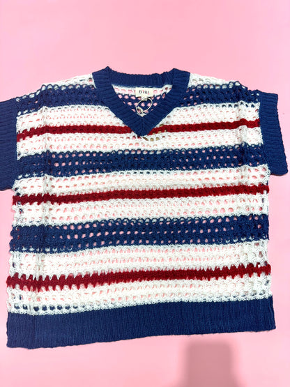 Party In The USA Striped Drop Shoulder Knit Top