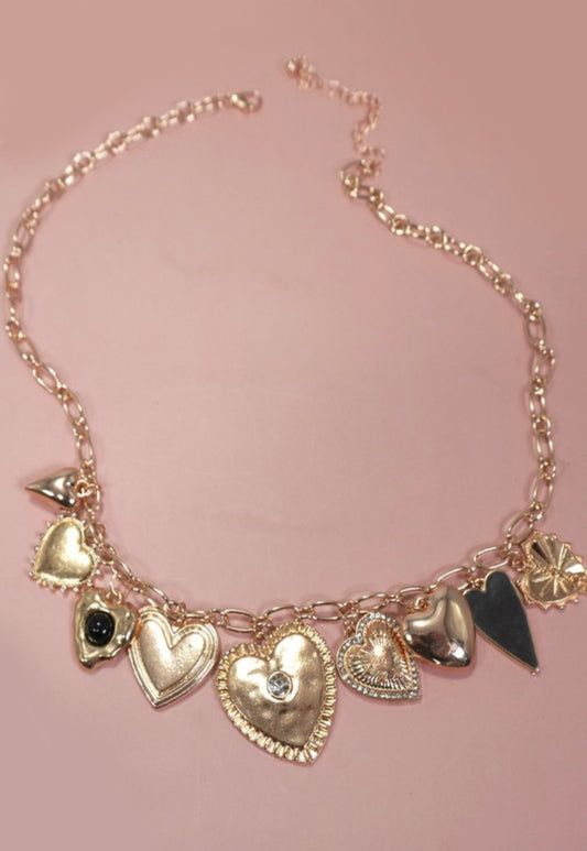 Multi Bold Heart Charm Necklace