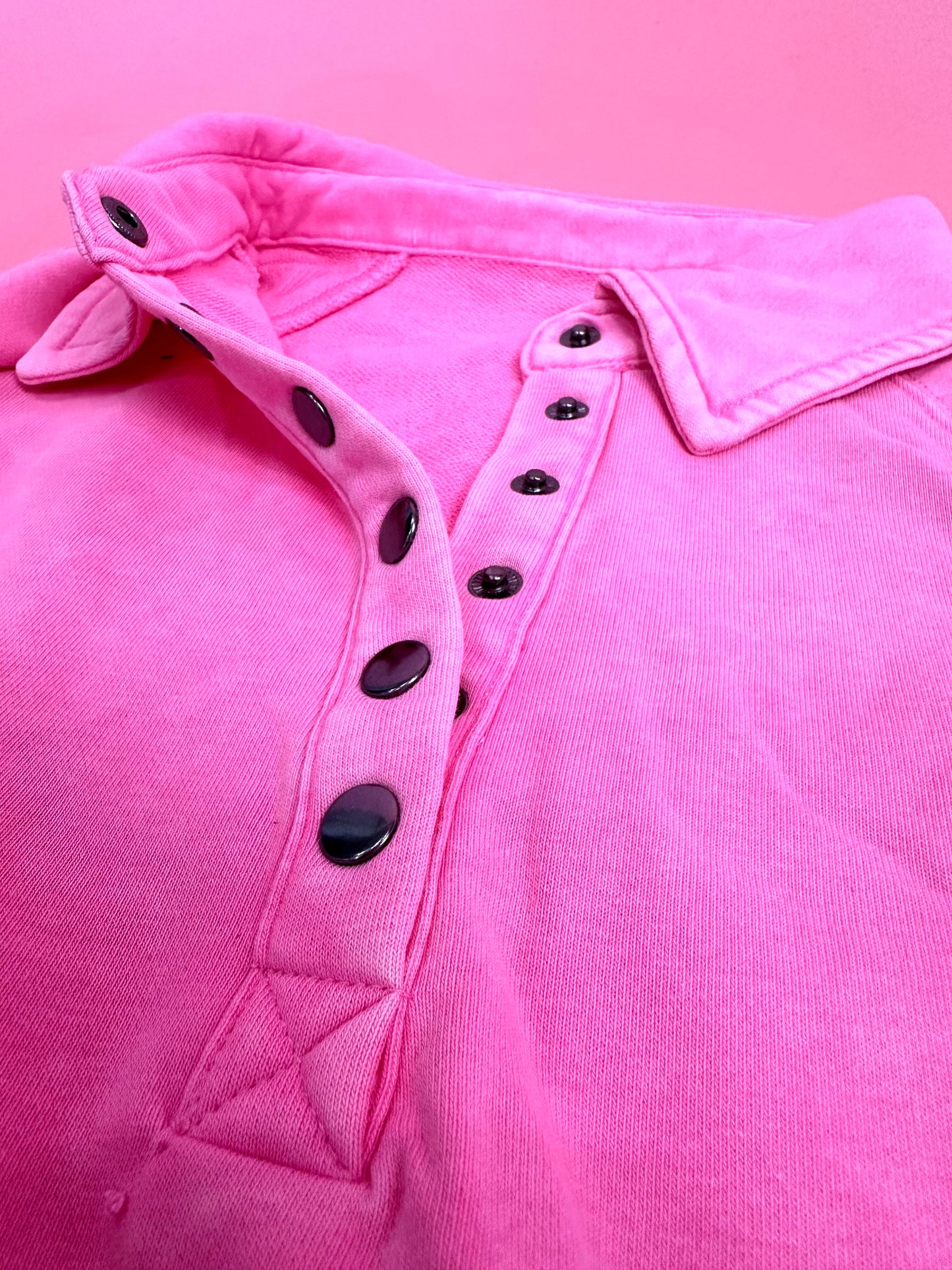 Priscilla Pink snap Button Collared Pullover Top