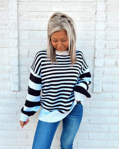 Back to the Past Black Stripe Sweater Top