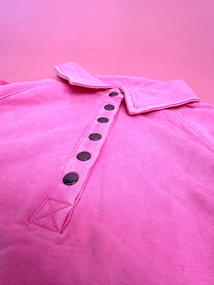 Priscilla Pink snap Button Collared Pullover Top