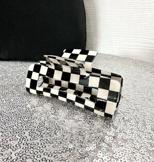 Black Checkered Print Claw Clip