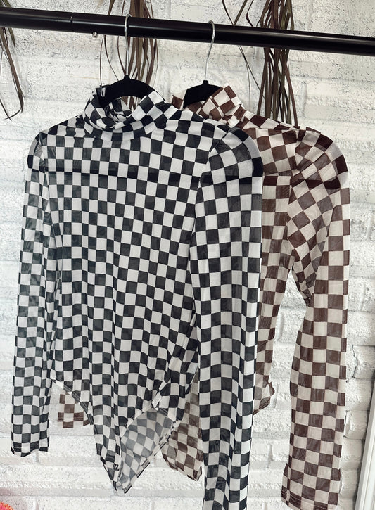 Checkered Print Long Sleeve Top