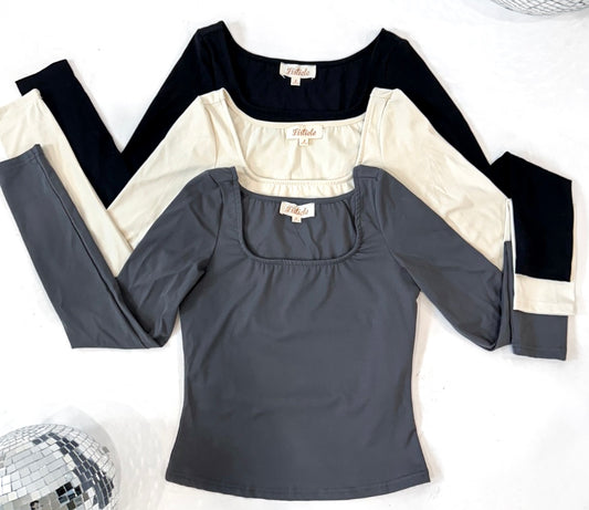 Fitted Square Neck Long Sleeve Top