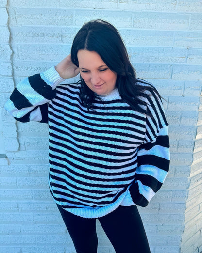 Back to the Past Black Stripe Sweater Top