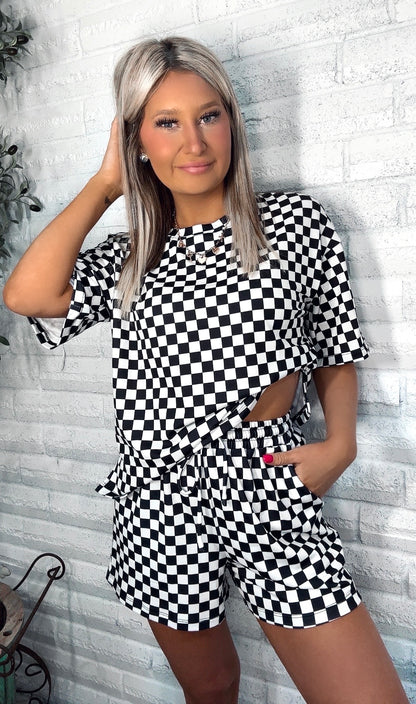 Hey Babe Checkered Two Piece Lounge Set