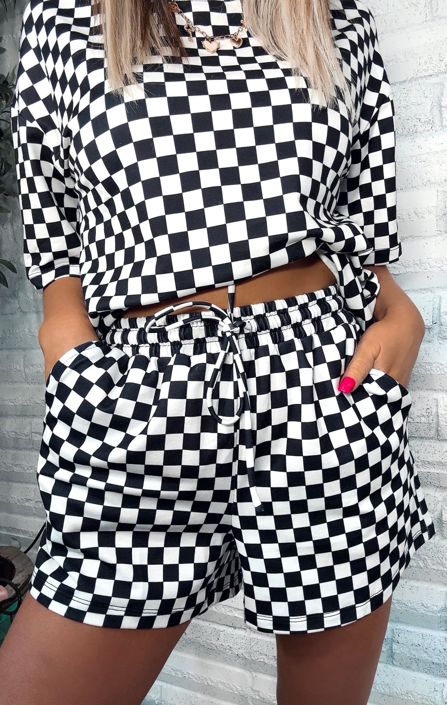 Hey Babe Checkered Two Piece Lounge Set