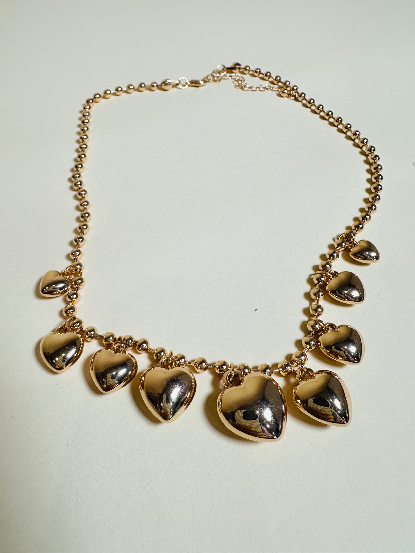 Puffy Heart Ball Chain Charm Necklace