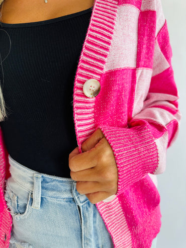 Pretty N Pink Checkered Cardigan Top