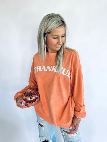 Orange THANKFUL corded Sweatshirt Top