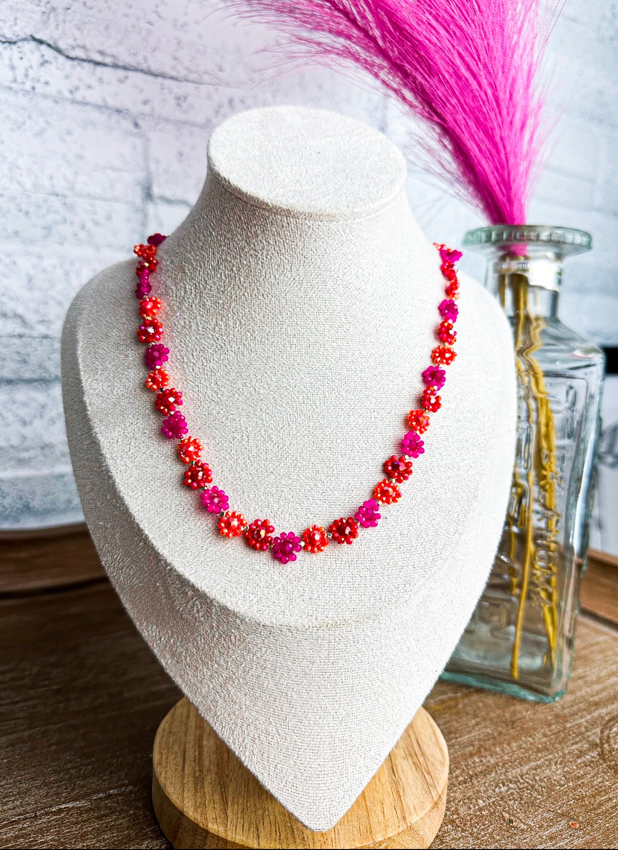 Summer vibes Orange + pink flower necklace