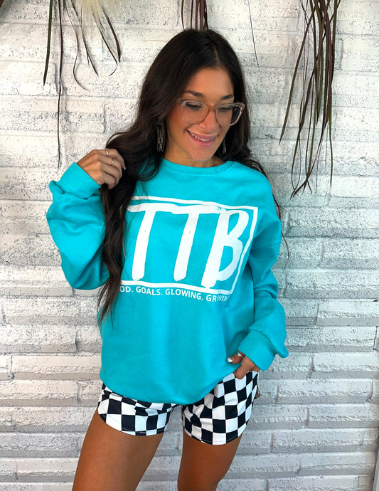 Teal TTB w/ White Logo Crewneck Top