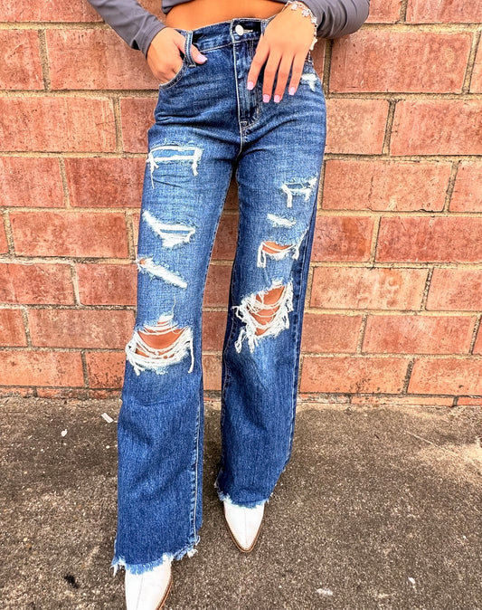 Jaidyn Jae Heavy Distressed Vintage Flare Jeans