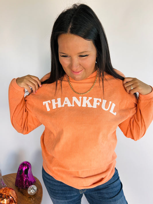 Orange THANKFUL corded Sweatshirt Top