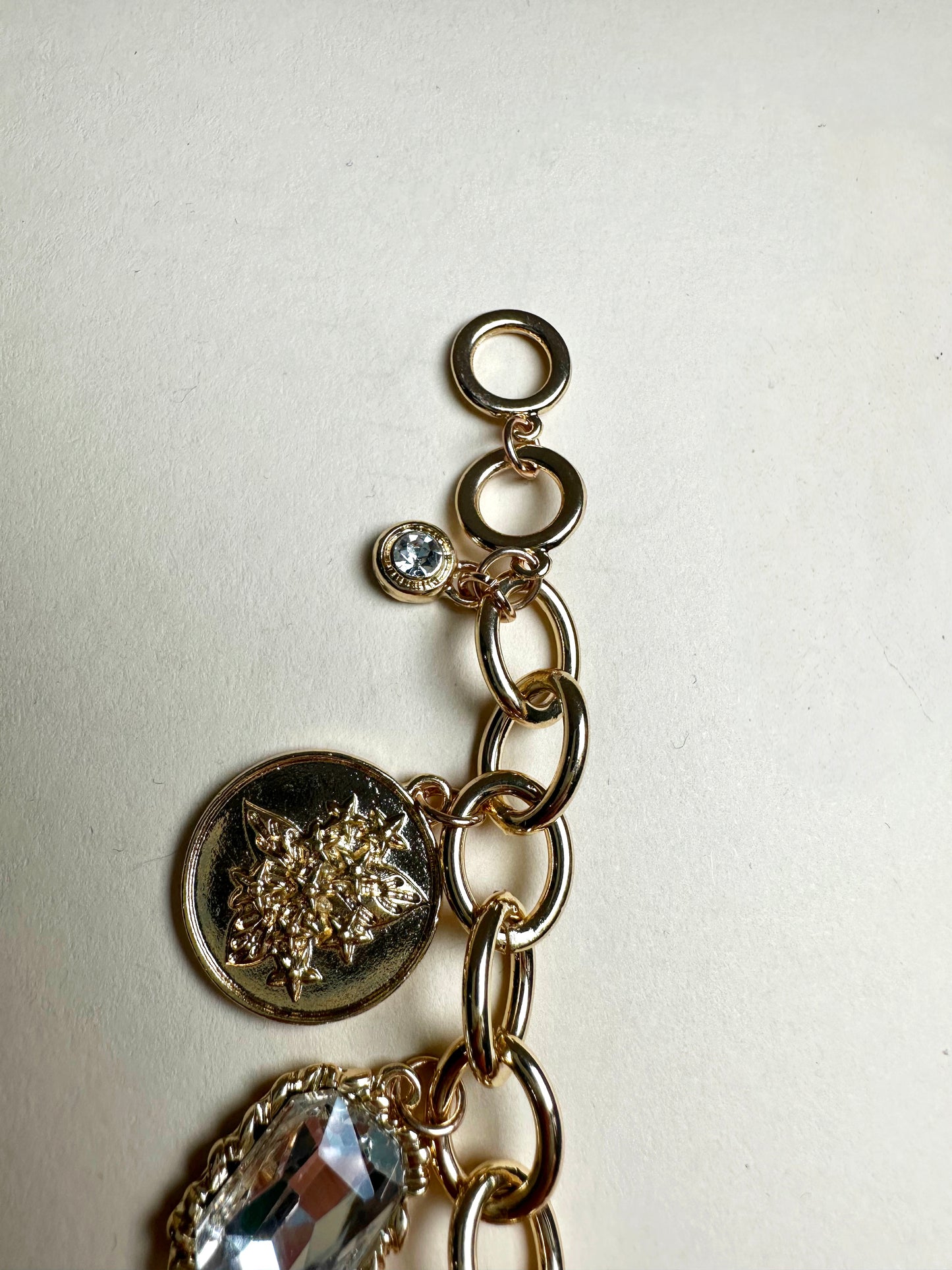 Heart,Clover, Diamond Gold Charm Bracelet