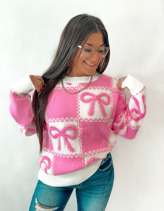 Covered In Bows Pink Oversized Sweater Top