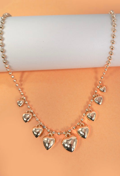 Puffy Heart Ball Chain Charm Necklace