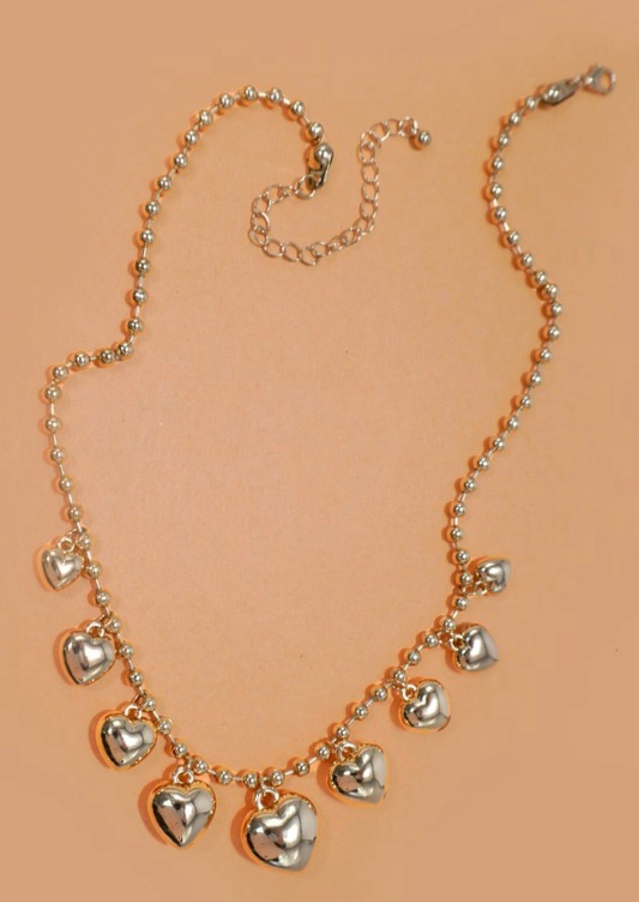 Puffy Heart Ball Chain Charm Necklace