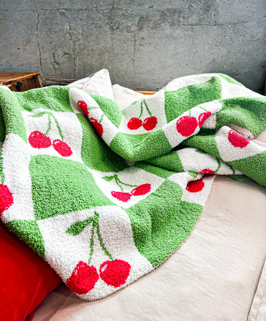 Cherrys on Top Green Luxury Blanket